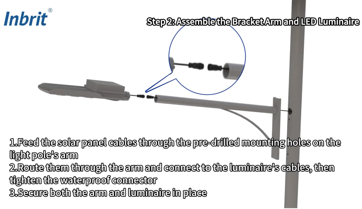 all-in-two solar street light bracket arm and LED luminaire installation all-in-two solar street light bracket arm and LED luminaire installation
