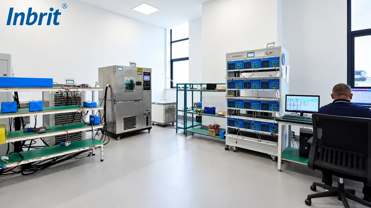 Inbrit solar street light battery testing lab with battery test systems and environmental chamber Inbrit solar street light battery testing lab with battery test systems and environmental chamber