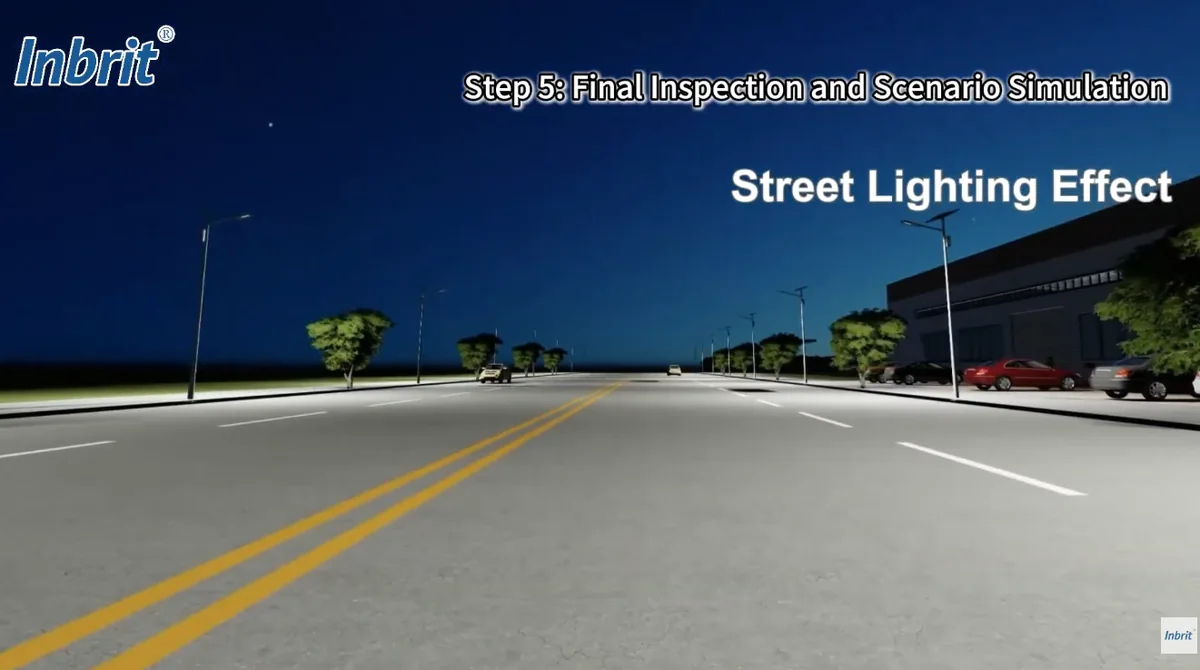 split solar street light roadway lighting effect simulation at night