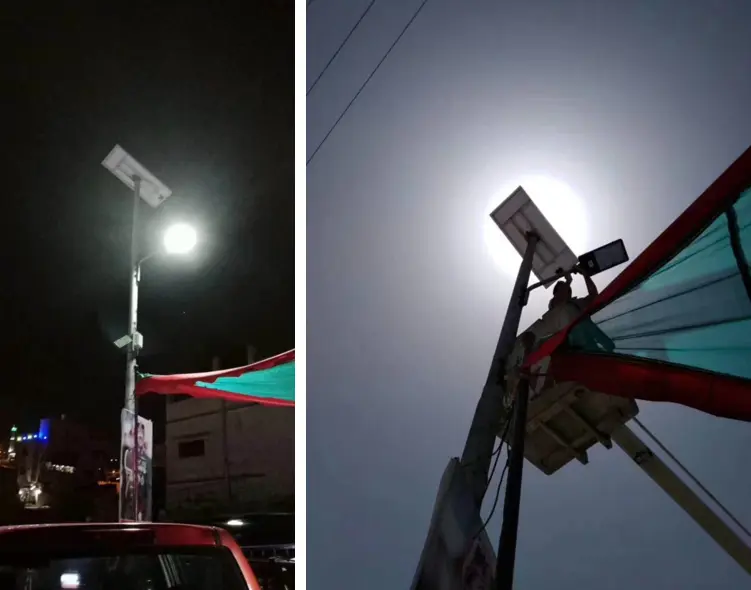 80W all-in-two solar street light installation on a 9m pole for an urban main road project in Jordan 80W all-in-two solar street light installation on a 9m pole for an urban main road project in Jordan