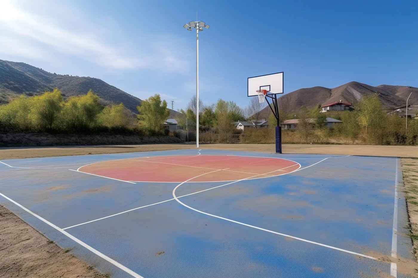 Inbrit MEGA high mast LED lighting installed at an outdoor basketball court