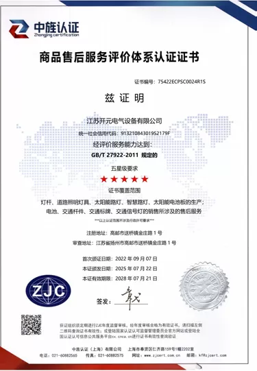 Certification Certificate of the After-sales Service Evaluation System for Commodities