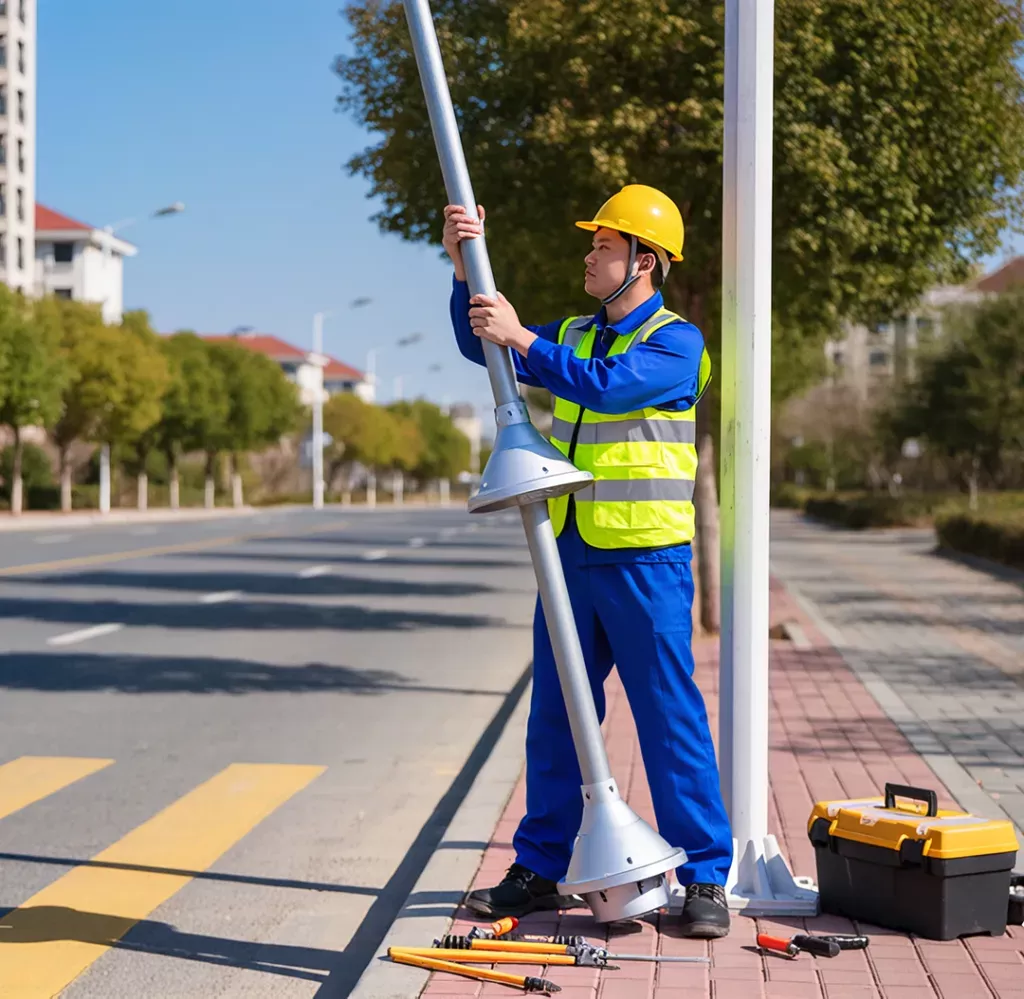 How to install solar street lights by one person?