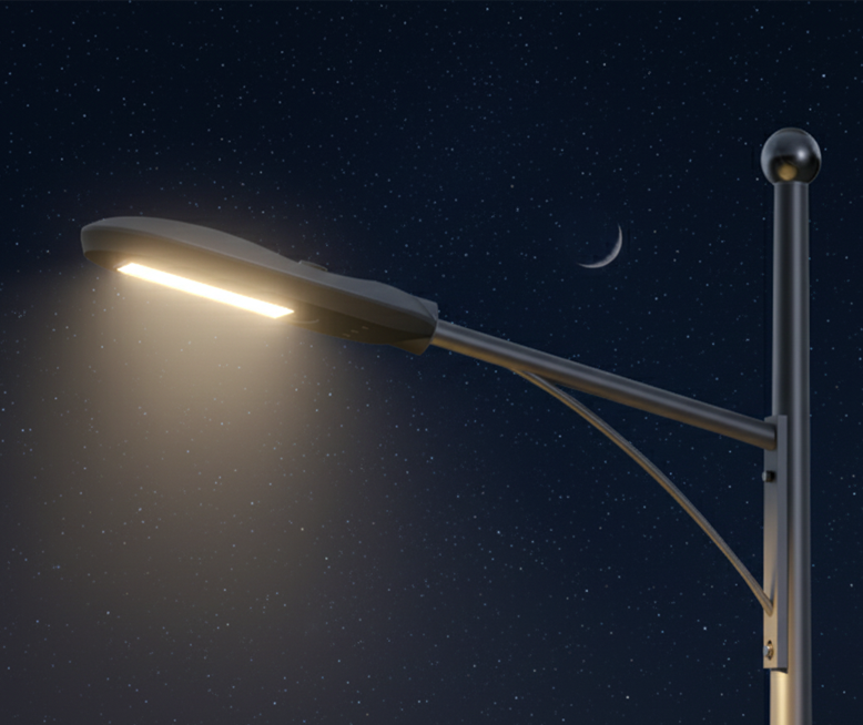 Solar street lights at night